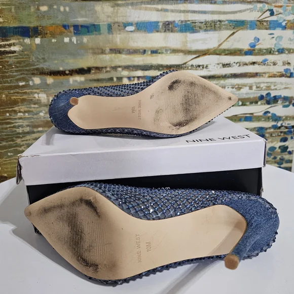 Nine West Freshe Denim Rhinestone Mesh Stiletto Pumps New Size 10 - Picture 11 of 16